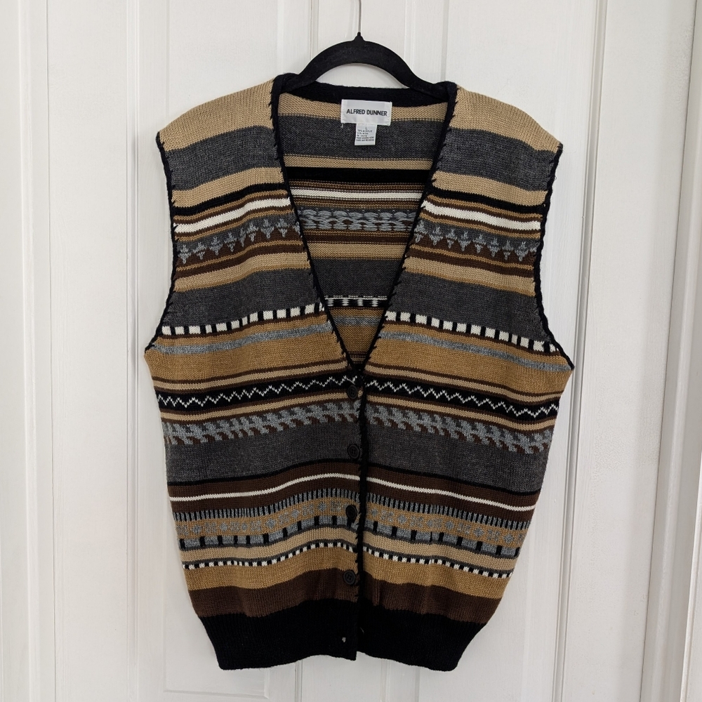 VTG Alfred Dunner‎ Womens Sweater Vest LARGE Hippie Preppy Academia Wool Blend